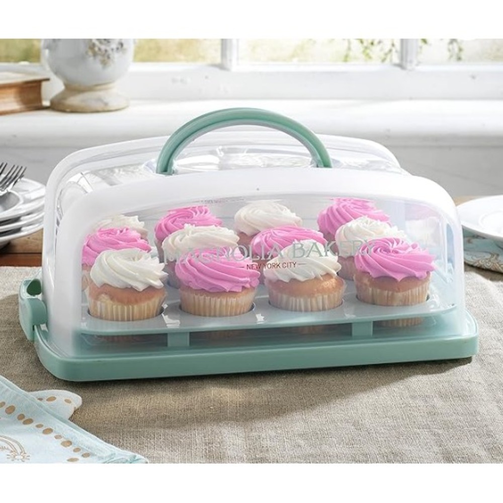 Magnolia 2 in 1 Cupcake Carrier & Cake Keeper with Lid Green NWT